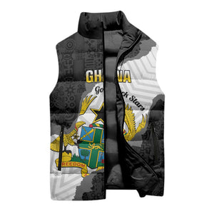 Custom Ghana Football Sleeveless Puffer Jacket 2026 Go Black Stars Black Adinkra Pattern - African Pride