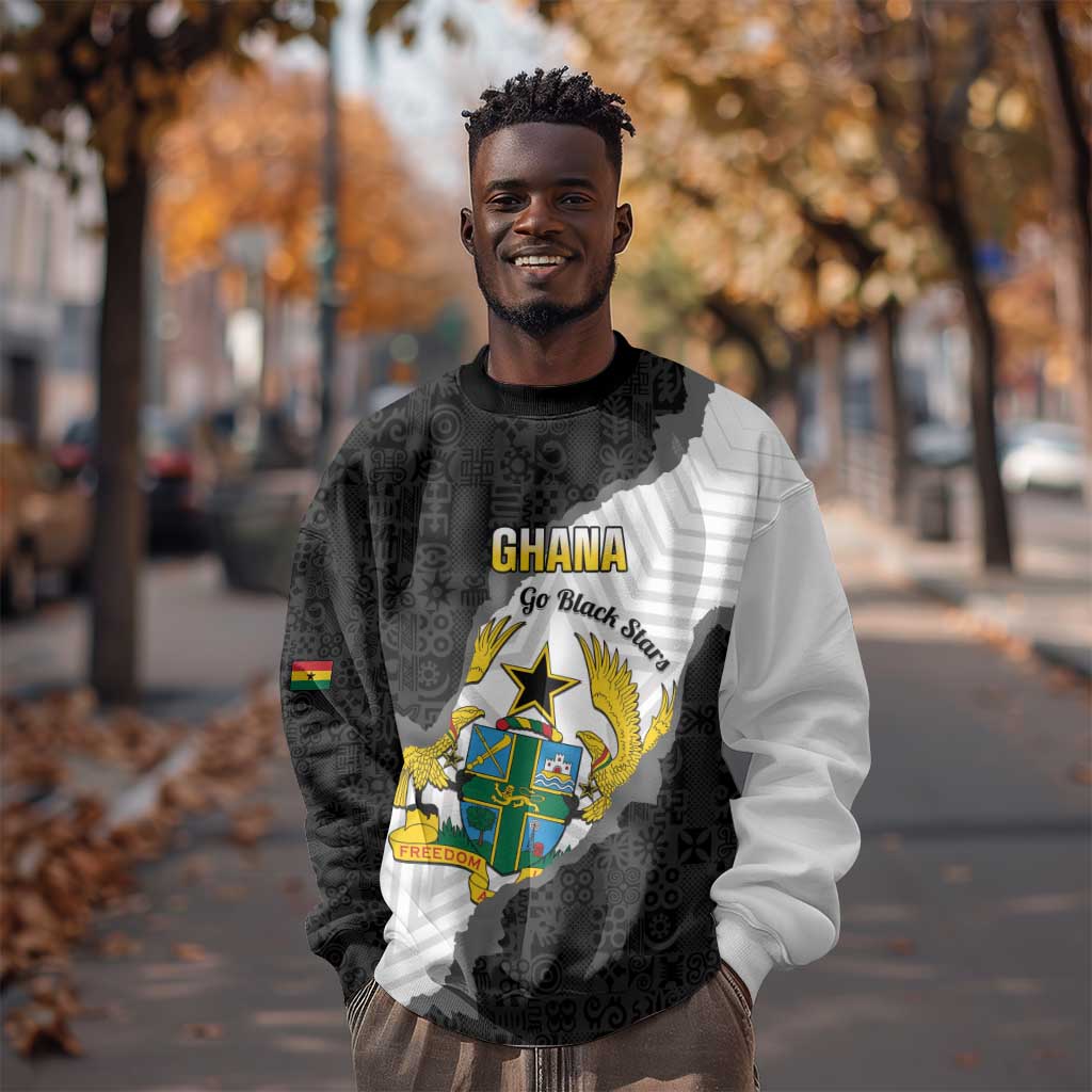 Custom Ghana Football Sweatshirt 2026 Go Black Stars Black Adinkra Pattern - African Pride