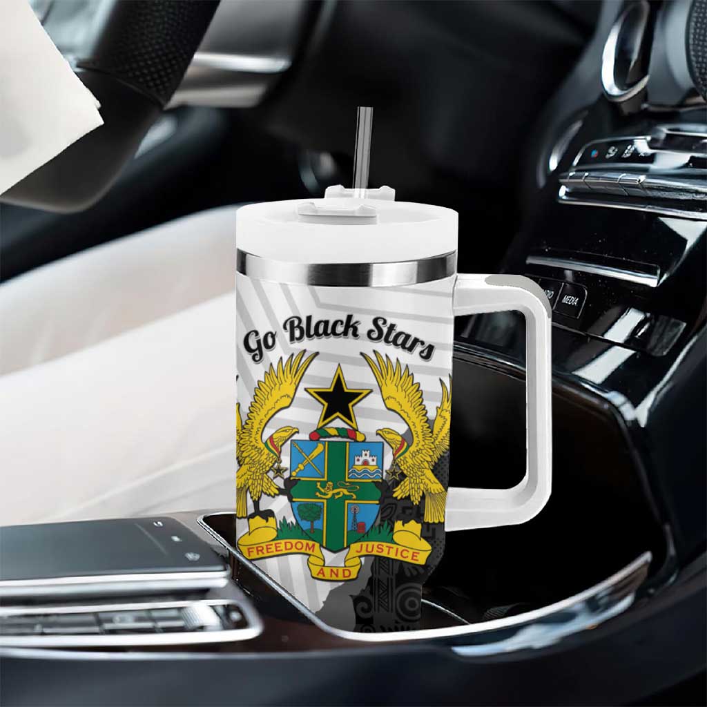 Custom Ghana Football Tumbler With Handle 2026 Go Black Stars Black Adinkra Pattern - African Pride