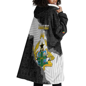 Custom Ghana Football Wearable Blanket Hoodie 2026 Go Black Stars Black Adinkra Pattern - African Pride