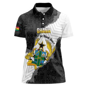 Custom Ghana Football Women Polo Shirt 2026 Go Black Stars Black Adinkra Pattern LT14