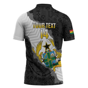 Custom Ghana Football Zipper Polo Shirt 2026 Go Black Stars Black Adinkra Pattern - African Pride