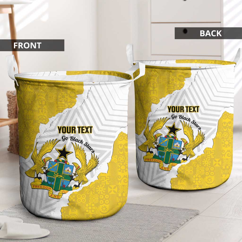 Custom Ghana Football Laundry Basket 2026 Go Black Stars Yellow Adinkra Pattern - African Pride