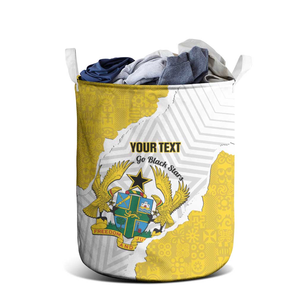 Custom Ghana Football Laundry Basket 2026 Go Black Stars Yellow Adinkra Pattern - African Pride