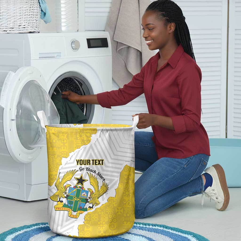 Custom Ghana Football Laundry Basket 2026 Go Black Stars Yellow Adinkra Pattern - African Pride