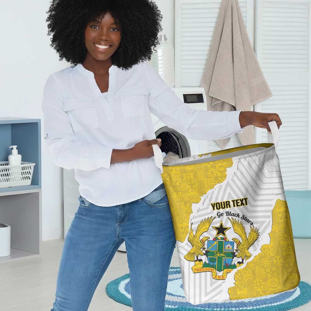 Custom Ghana Football Laundry Basket 2026 Go Black Stars Yellow Adinkra Pattern - African Pride