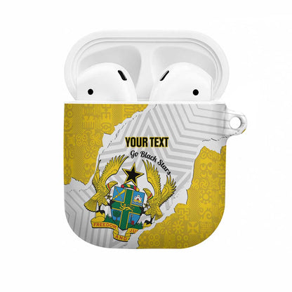 Custom Ghana Football AirPods Case 2026 Go Black Stars Yellow Adinkra Pattern - African Pride