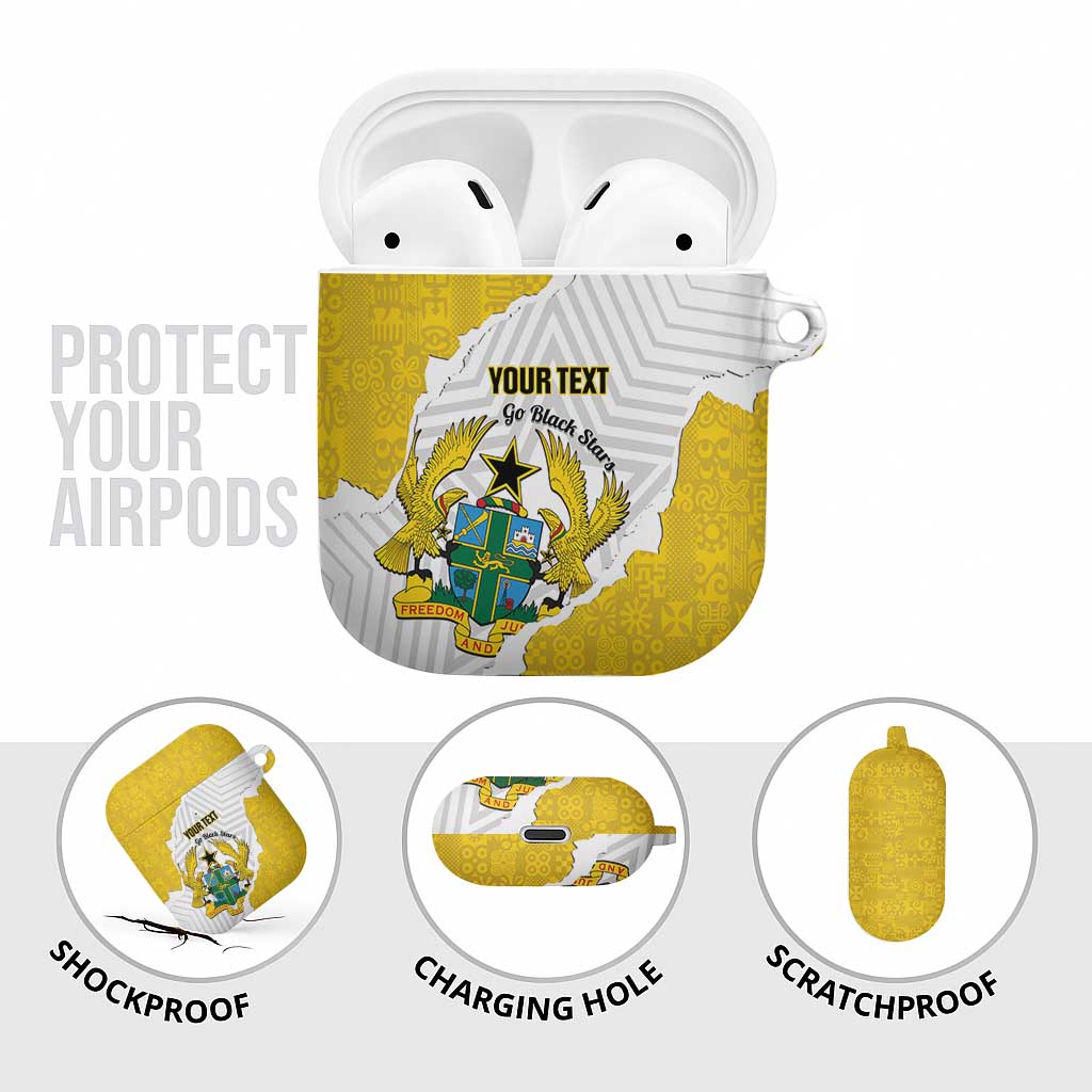 Custom Ghana Football AirPods Case 2026 Go Black Stars Yellow Adinkra Pattern - African Pride