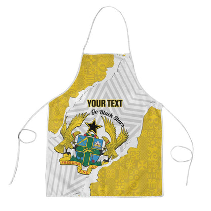 Custom Ghana Football Apron 2026 Go Black Stars Yellow Adinkra Pattern - African Pride