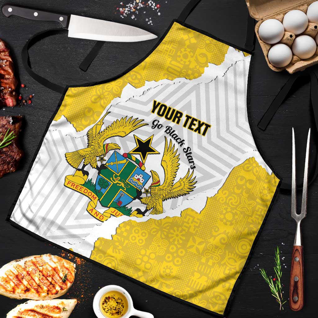 Custom Ghana Football Apron 2026 Go Black Stars Yellow Adinkra Pattern - African Pride