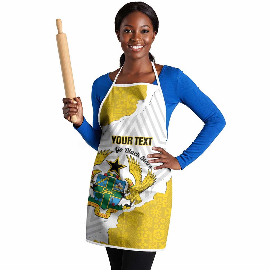Custom Ghana Football Apron 2026 Go Black Stars Yellow Adinkra Pattern - African Pride