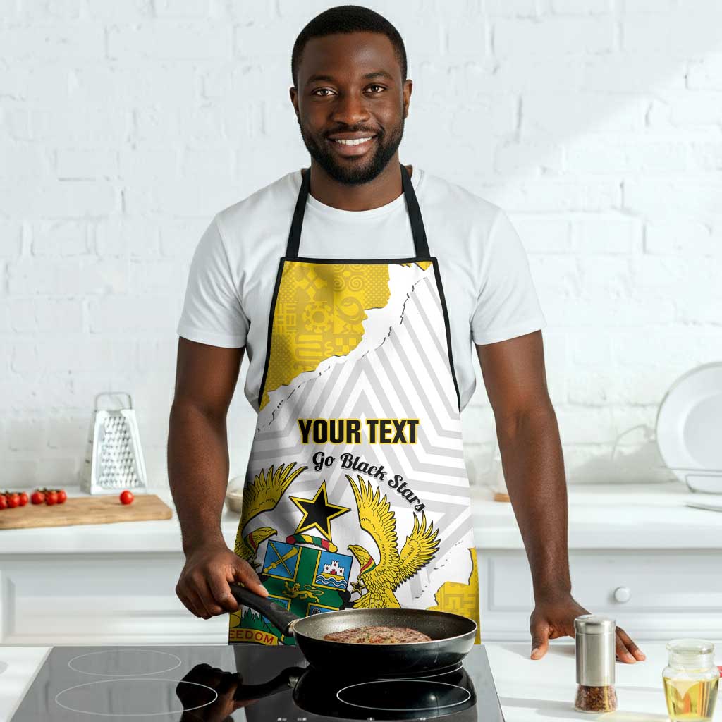 Custom Ghana Football Apron 2026 Go Black Stars Yellow Adinkra Pattern - African Pride