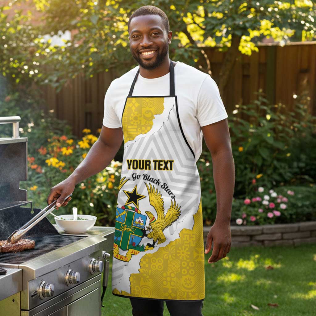 Custom Ghana Football Apron 2026 Go Black Stars Yellow Adinkra Pattern - African Pride
