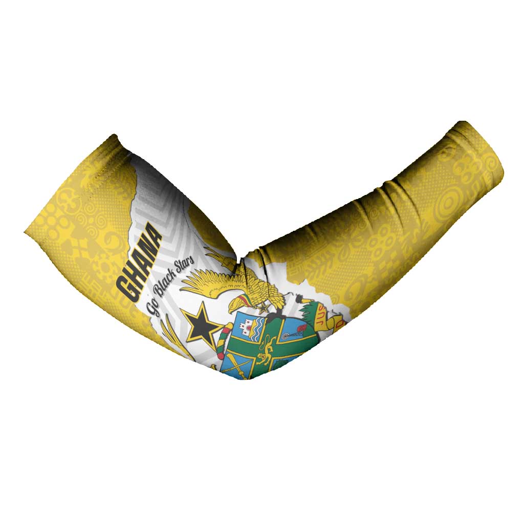 Custom Ghana Football Arm Sleeves 2026 Go Black Stars Yellow Adinkra Pattern - African Pride