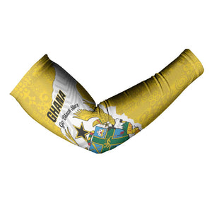Custom Ghana Football Arm Sleeves 2026 Go Black Stars Yellow Adinkra Pattern - African Pride