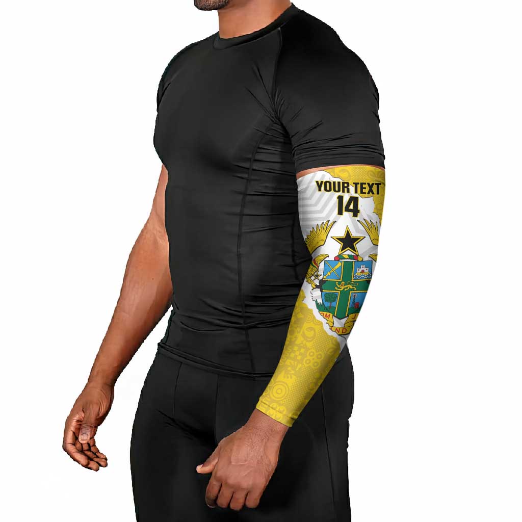 Custom Ghana Football Arm Sleeves 2026 Go Black Stars Yellow Adinkra Pattern - African Pride