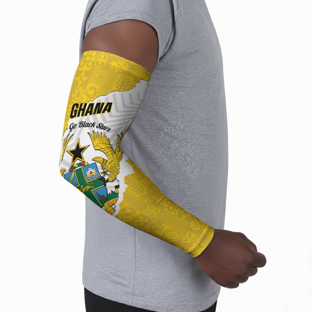 Custom Ghana Football Arm Sleeves 2026 Go Black Stars Yellow Adinkra Pattern - African Pride