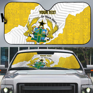 Custom Ghana Football Auto Sun Shade 2026 Go Black Stars Yellow Adinkra Pattern - African Pride
