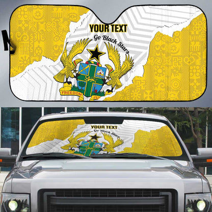Custom Ghana Football Auto Sun Shade 2026 Go Black Stars Yellow Adinkra Pattern - African Pride
