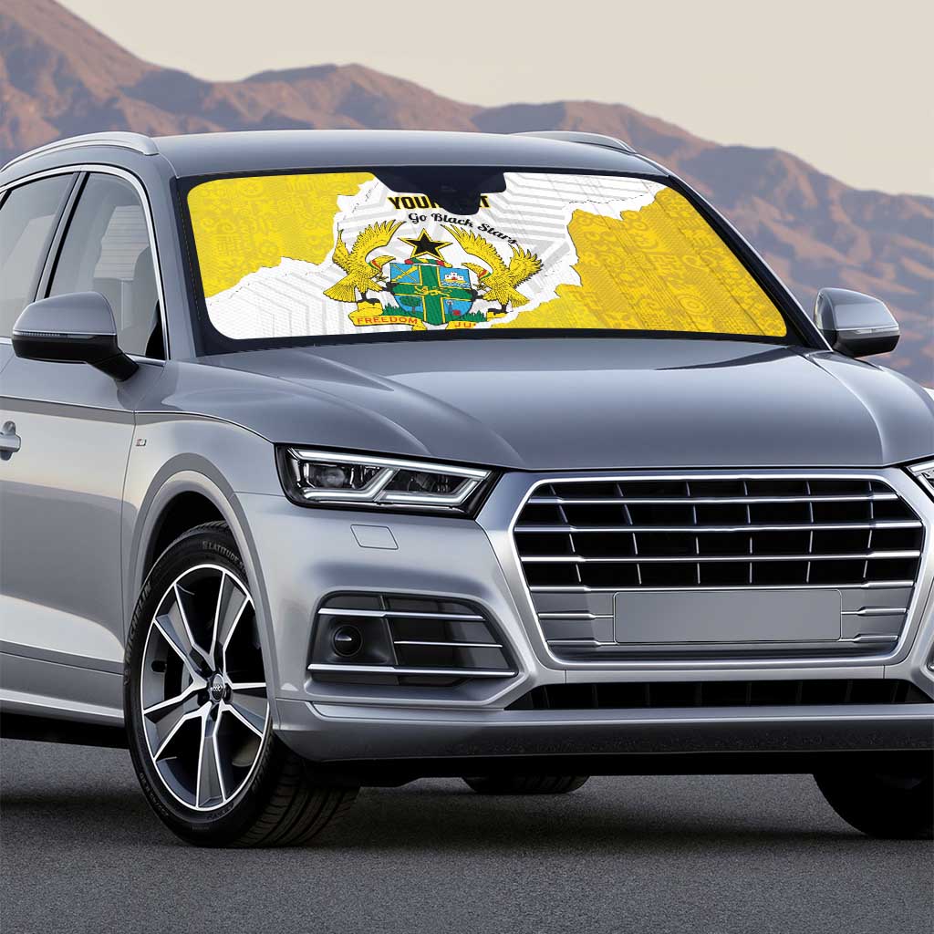 Custom Ghana Football Auto Sun Shade 2026 Go Black Stars Yellow Adinkra Pattern - African Pride