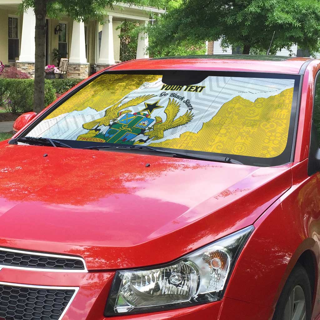 Custom Ghana Football Auto Sun Shade 2026 Go Black Stars Yellow Adinkra Pattern - African Pride