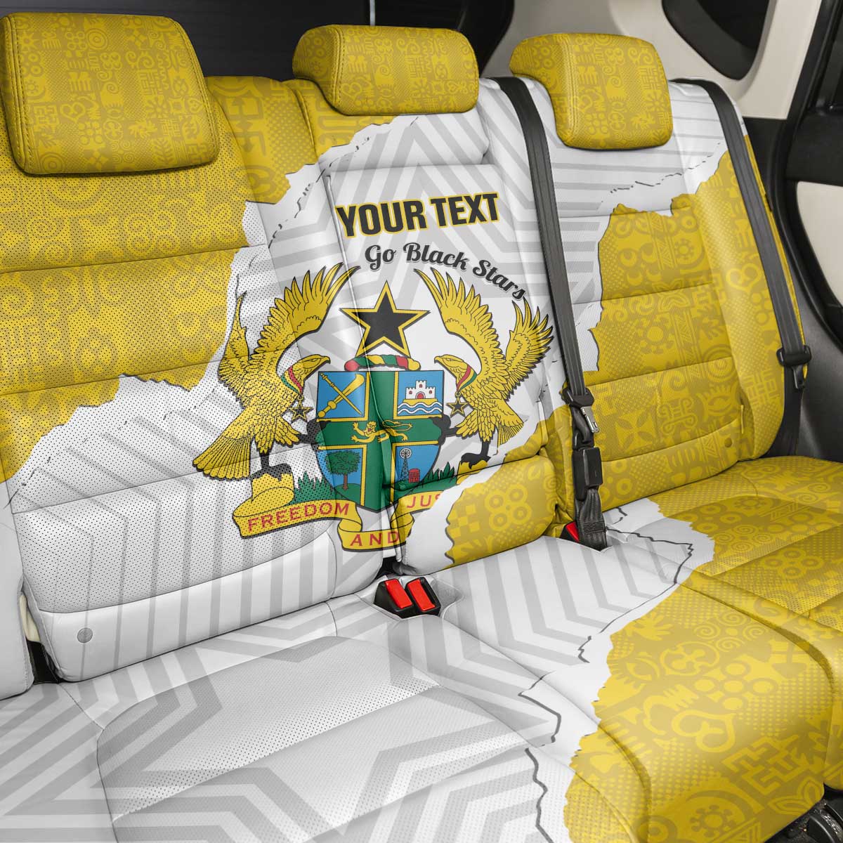 Custom Ghana Football Back Car Seat Cover 2026 Go Black Stars Yellow Adinkra Pattern - African Pride