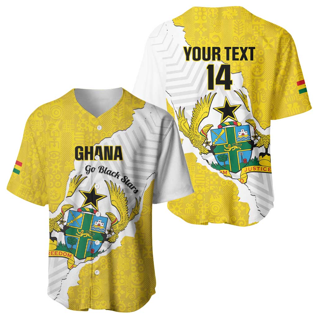 Custom Ghana Football Baseball Jersey 2026 Go Black Stars Yellow Adinkra Pattern LT14