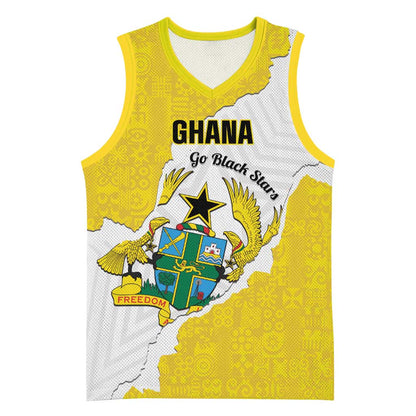Custom Ghana Football Basketball Jersey 2026 Go Black Stars Yellow Adinkra Pattern - African Pride