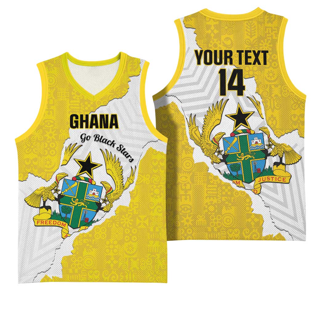 Custom Ghana Football Basketball Jersey 2026 Go Black Stars Yellow Adinkra Pattern - African Pride