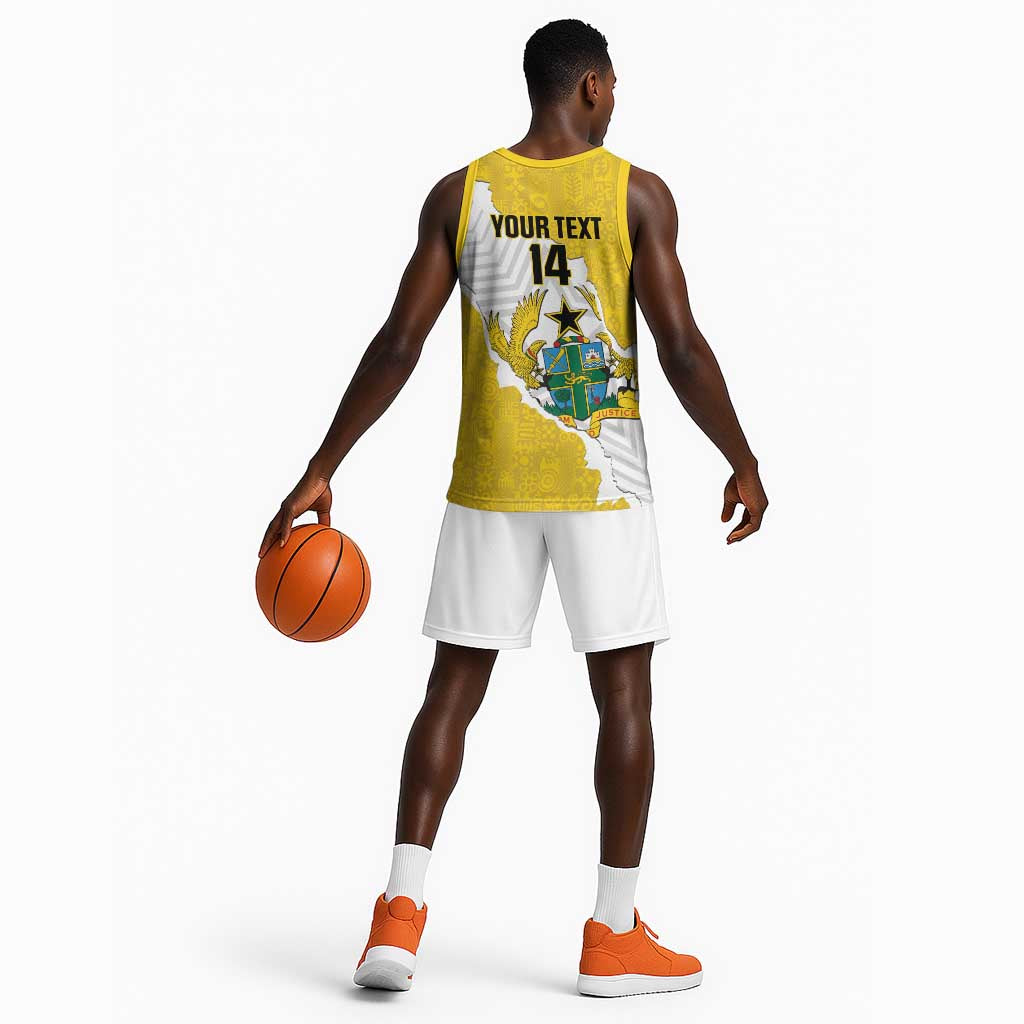 Custom Ghana Football Basketball Jersey 2026 Go Black Stars Yellow Adinkra Pattern - African Pride