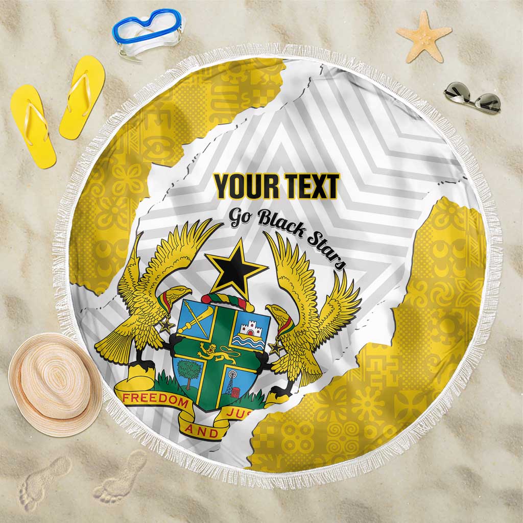 Custom Ghana Football Beach Blanket 2026 Go Black Stars Yellow Adinkra Pattern - African Pride