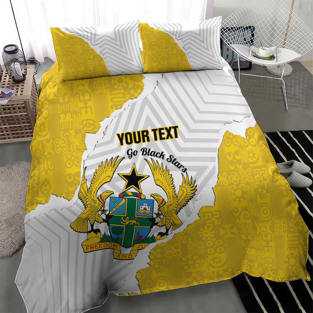 Custom Ghana Football Bedding Set 2026 Go Black Stars Yellow Adinkra Pattern - African Pride