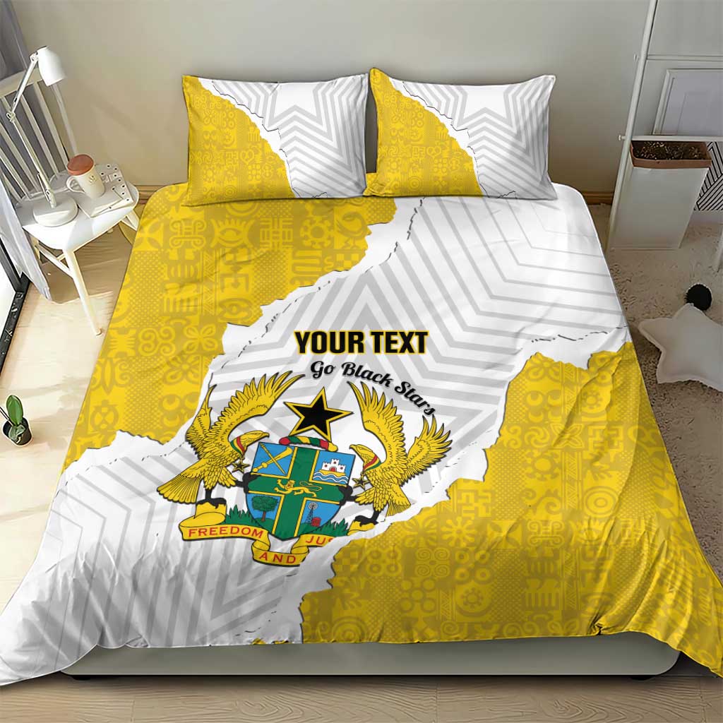 Custom Ghana Football Bedding Set 2026 Go Black Stars Yellow Adinkra Pattern - African Pride