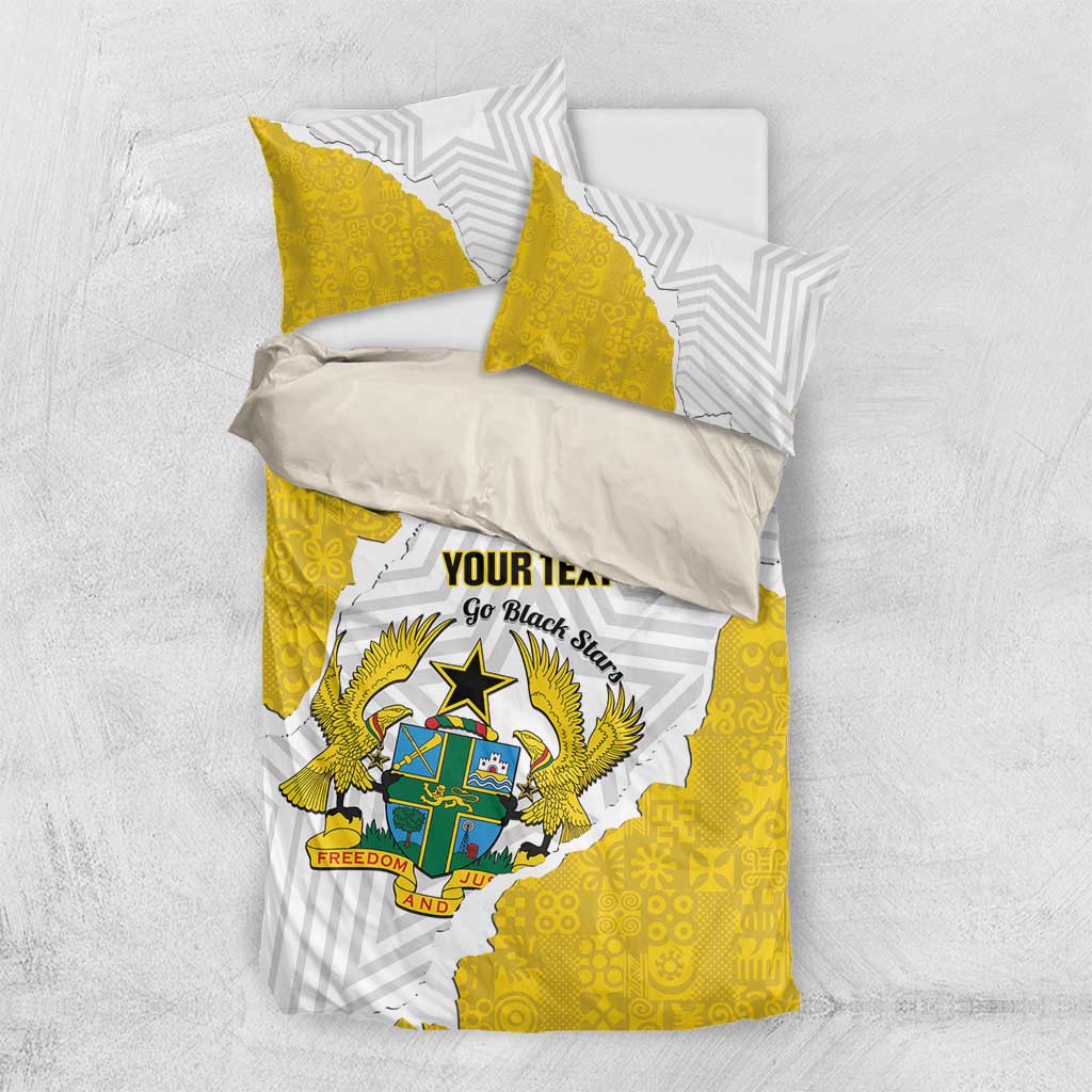 Custom Ghana Football Bedding Set 2026 Go Black Stars Yellow Adinkra Pattern - African Pride