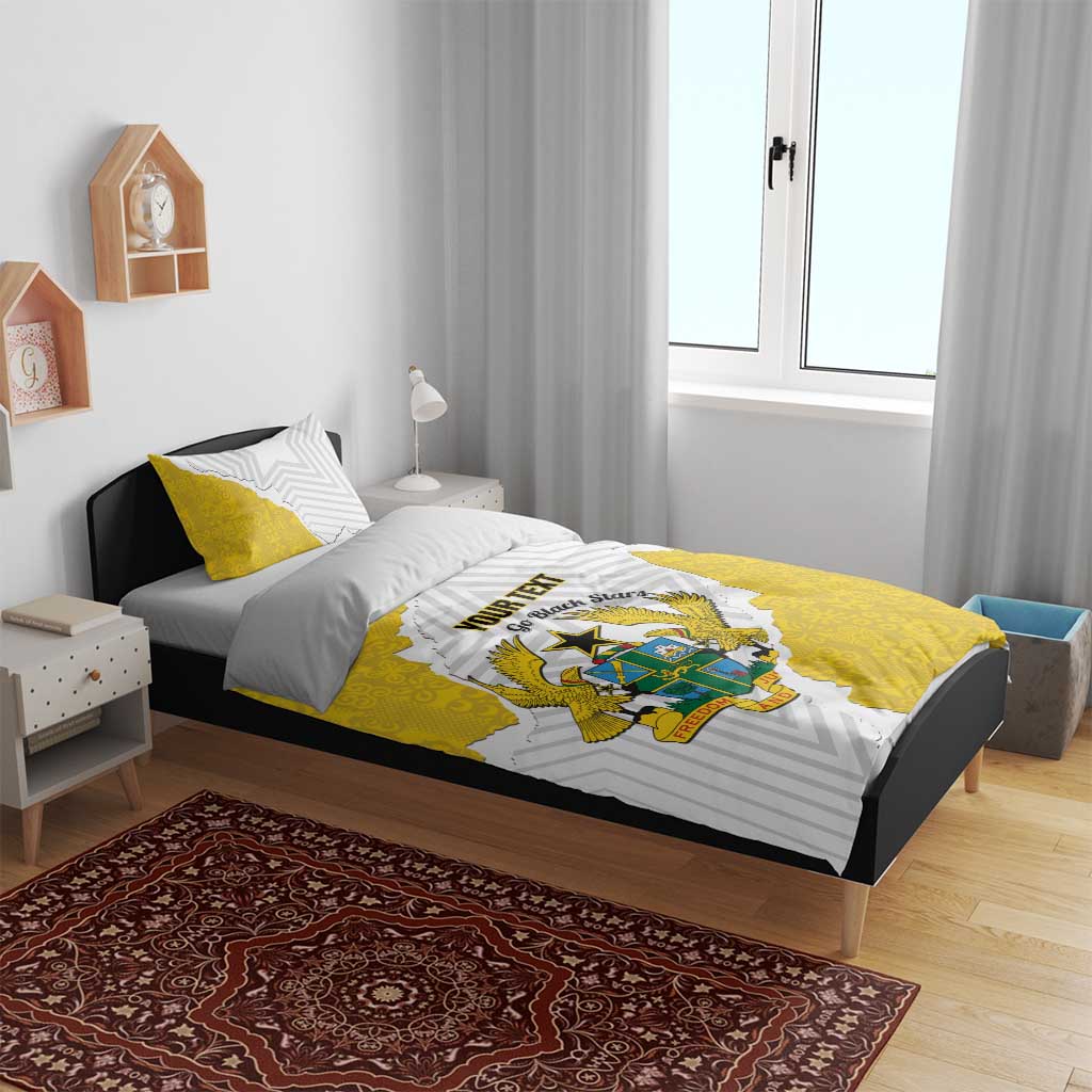 Custom Ghana Football Bedding Set 2026 Go Black Stars Yellow Adinkra Pattern - African Pride