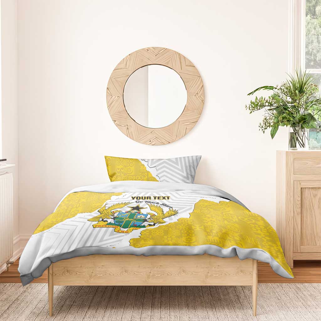 Custom Ghana Football Bedding Set 2026 Go Black Stars Yellow Adinkra Pattern - African Pride