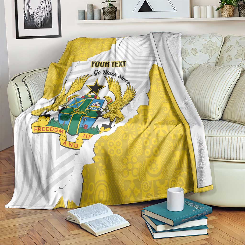 Custom Ghana Football Blanket 2026 Go Black Stars Yellow Adinkra Pattern - African Pride