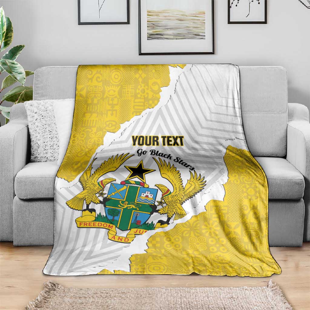 Custom Ghana Football Blanket 2026 Go Black Stars Yellow Adinkra Pattern - African Pride