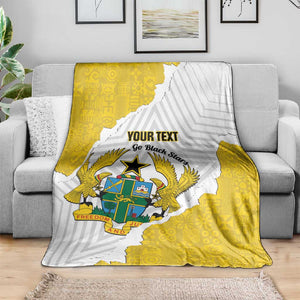 Custom Ghana Football Blanket 2026 Go Black Stars Yellow Adinkra Pattern - African Pride