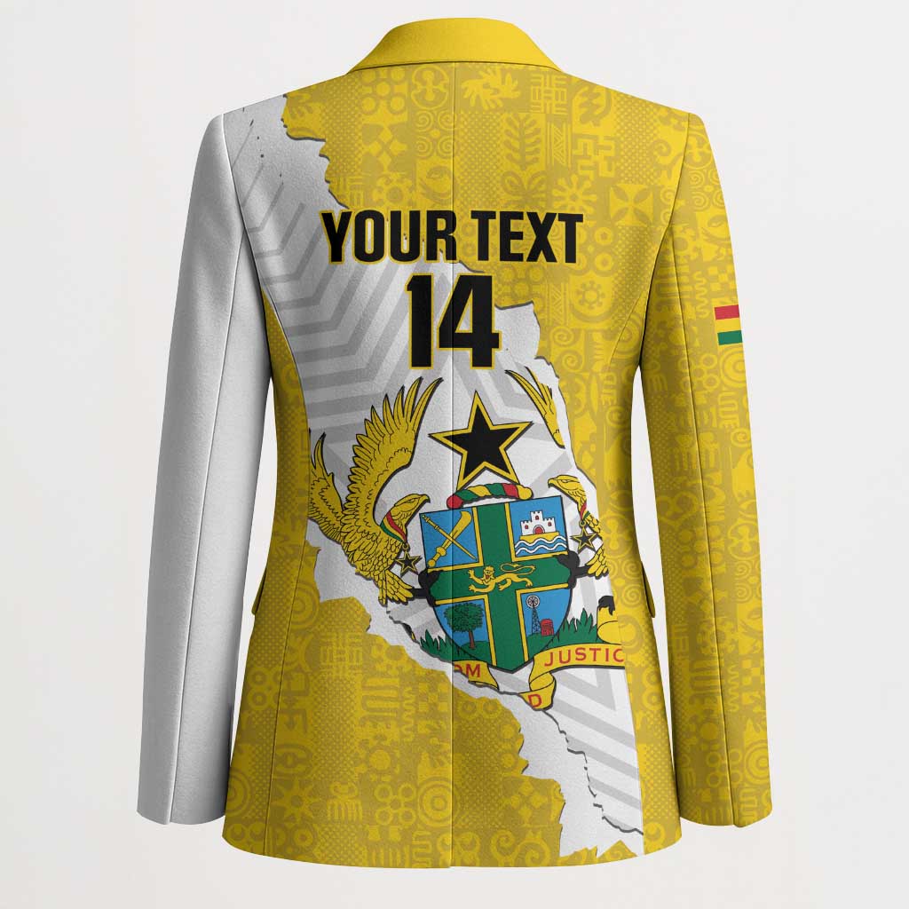 Custom Ghana Football Blazer 2026 Go Black Stars Yellow Adinkra Pattern - African Pride
