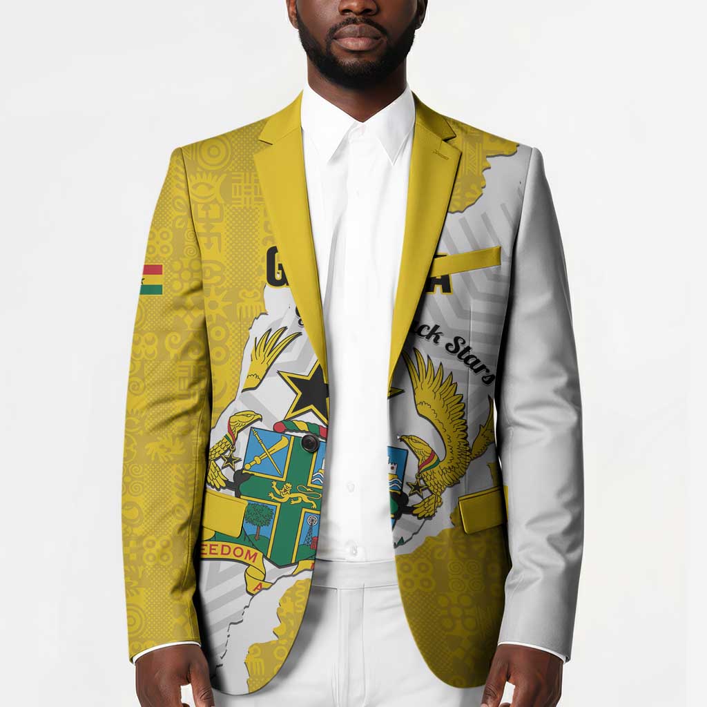 Custom Ghana Football Blazer 2026 Go Black Stars Yellow Adinkra Pattern - African Pride