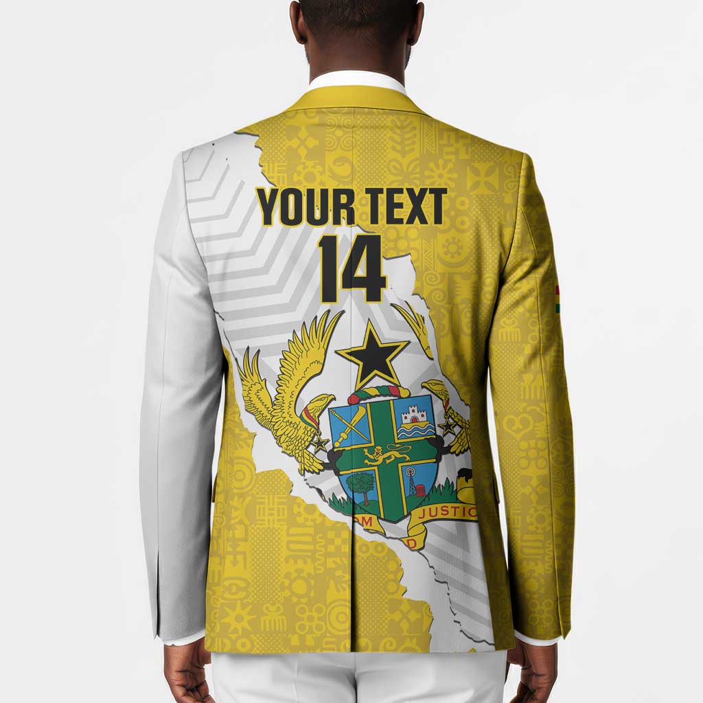 Custom Ghana Football Blazer 2026 Go Black Stars Yellow Adinkra Pattern - African Pride