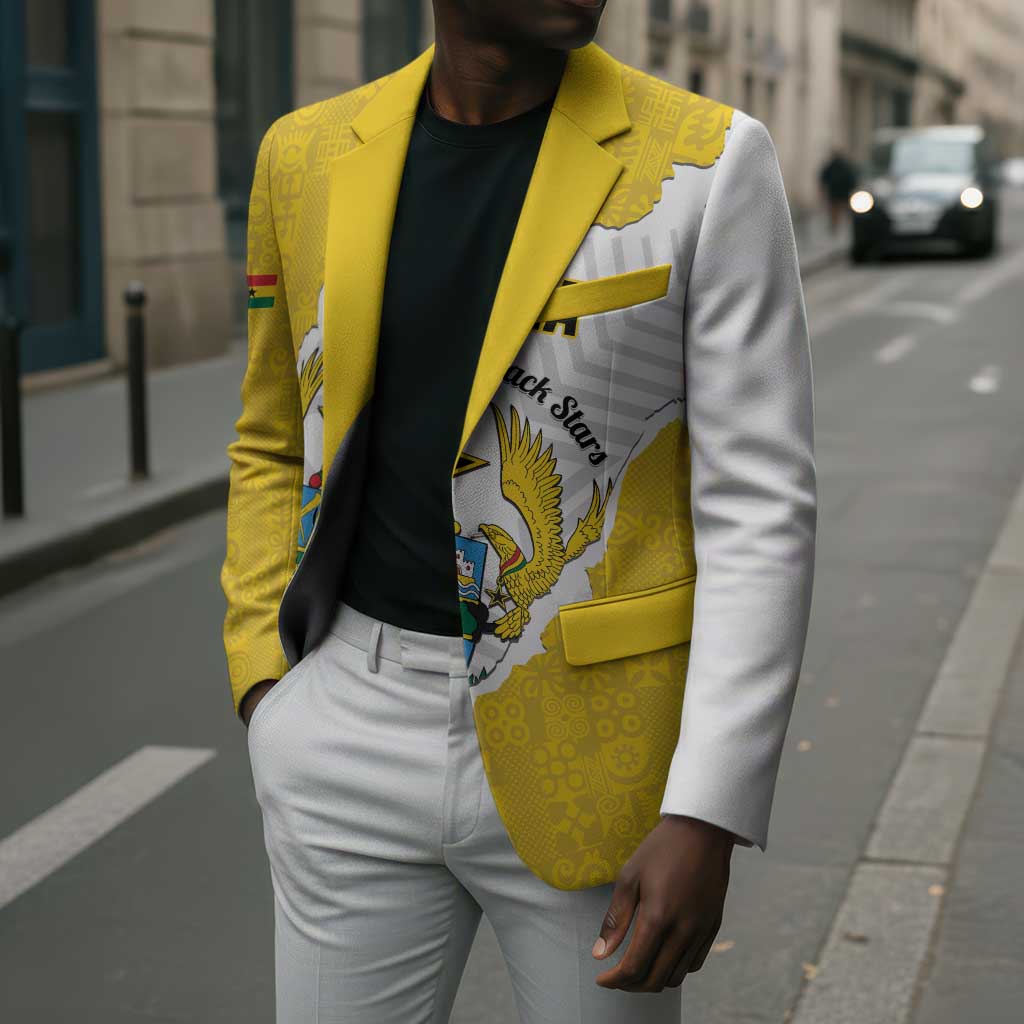 Custom Ghana Football Blazer 2026 Go Black Stars Yellow Adinkra Pattern - African Pride