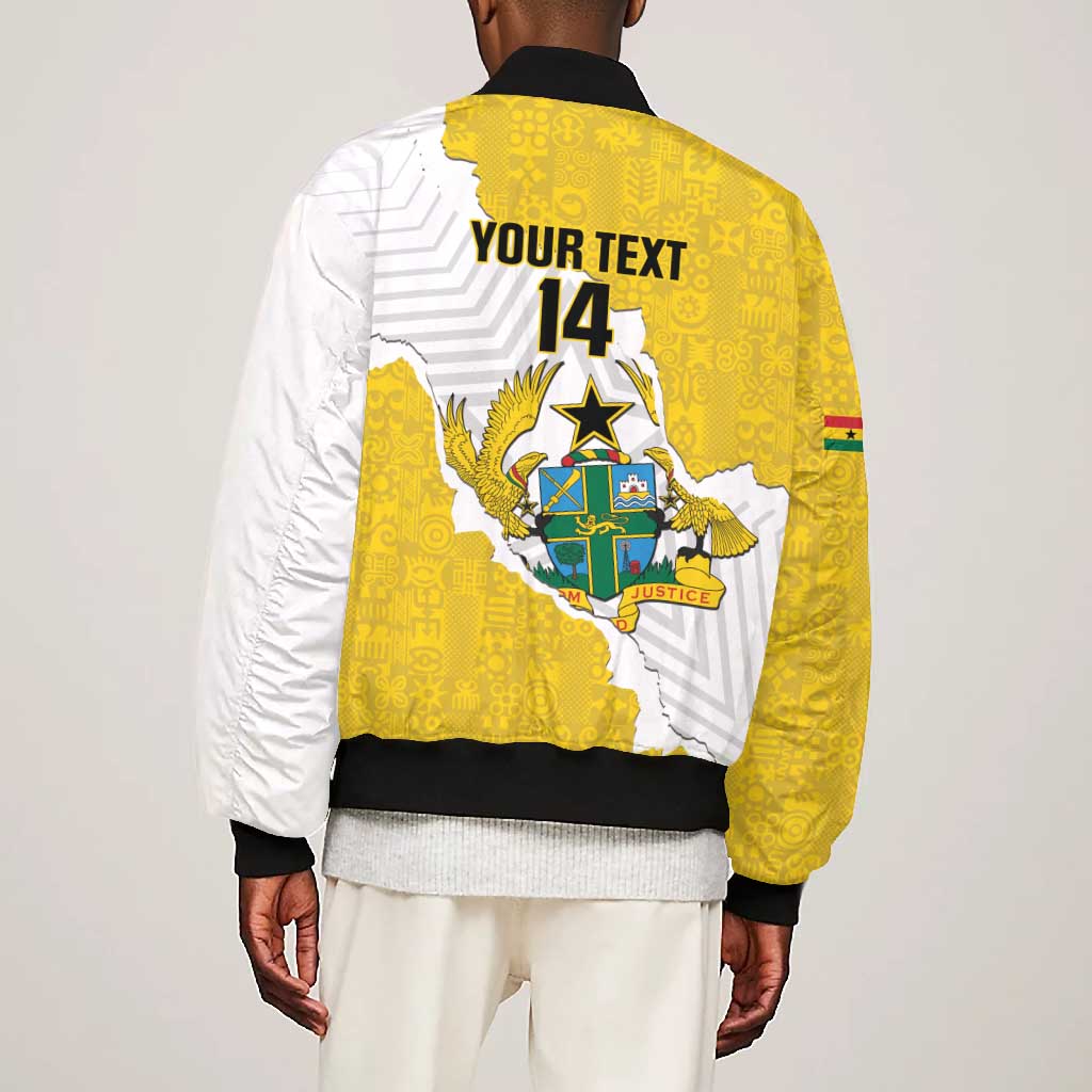 Custom Ghana Football Bomber Jacket 2026 Go Black Stars Yellow Adinkra Pattern - African Pride