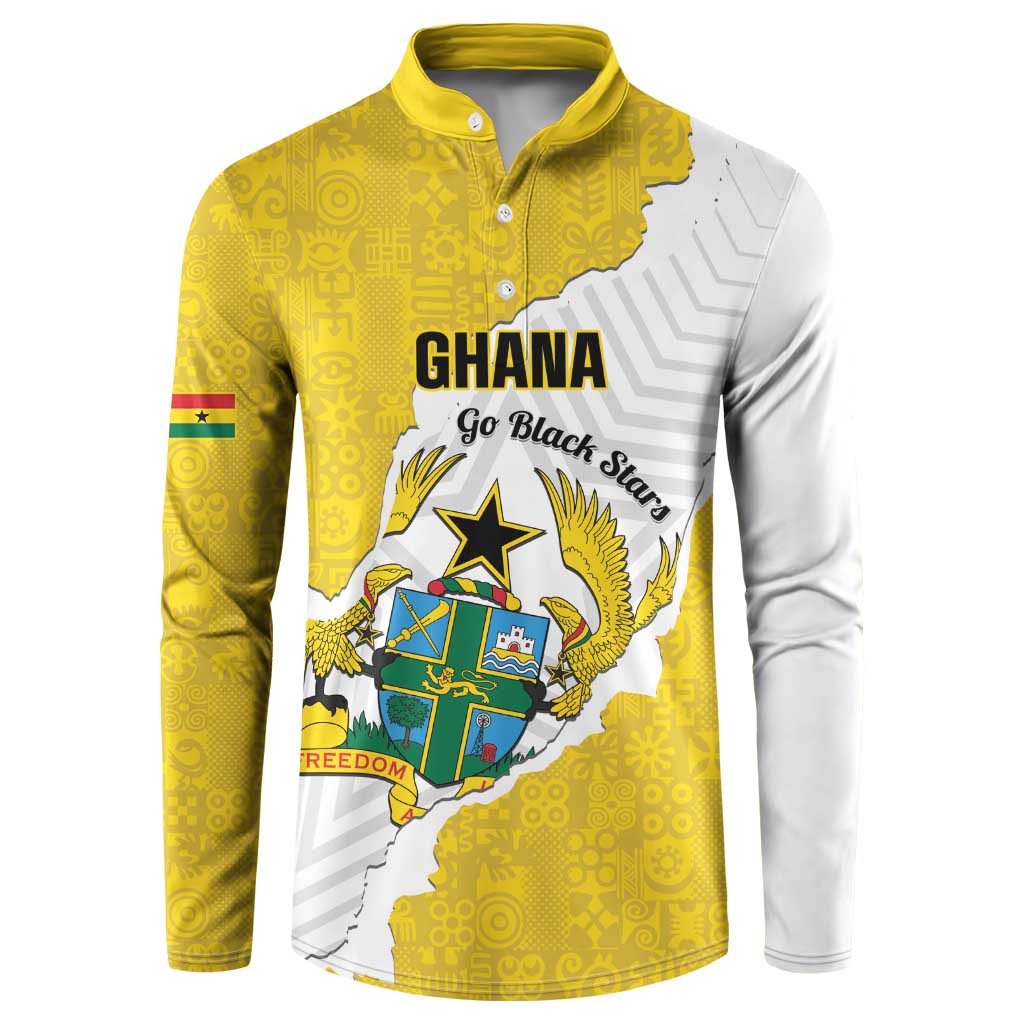 Custom Ghana Football Button Sweatshirt 2026 Go Black Stars Yellow Adinkra Pattern