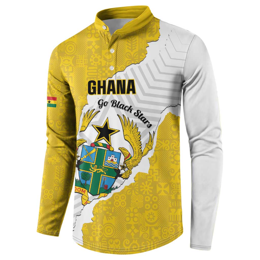 Custom Ghana Football Button Sweatshirt 2026 Go Black Stars Yellow Adinkra Pattern