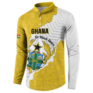 Custom Ghana Football Button Sweatshirt 2026 Go Black Stars Yellow Adinkra Pattern