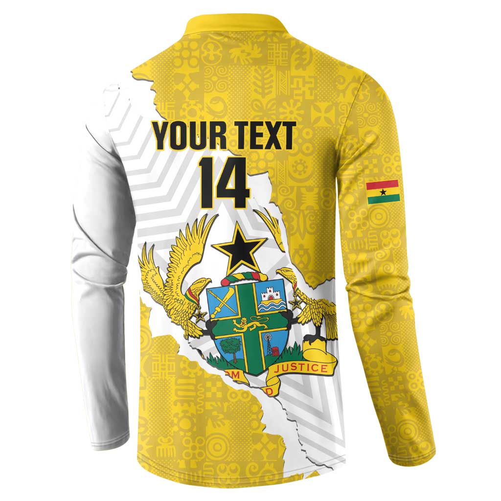 Custom Ghana Football Button Sweatshirt 2026 Go Black Stars Yellow Adinkra Pattern