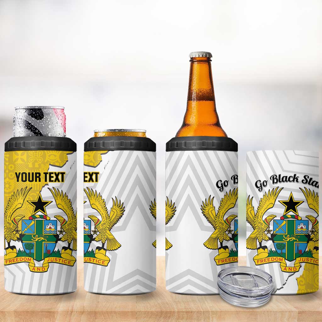 Custom Ghana Football 4 in 1 Can Cooler Tumbler 2026 Go Black Stars Yellow Adinkra Pattern - African Pride