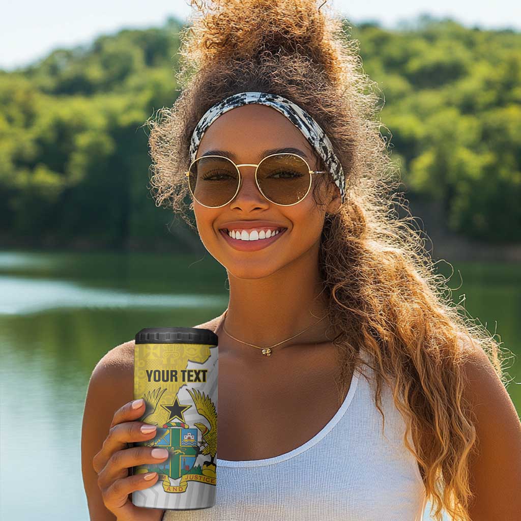 Custom Ghana Football 4 in 1 Can Cooler Tumbler 2026 Go Black Stars Yellow Adinkra Pattern - African Pride